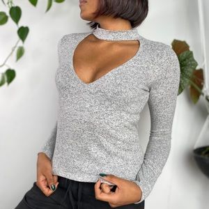 Heather Grey Choker Sweater Top